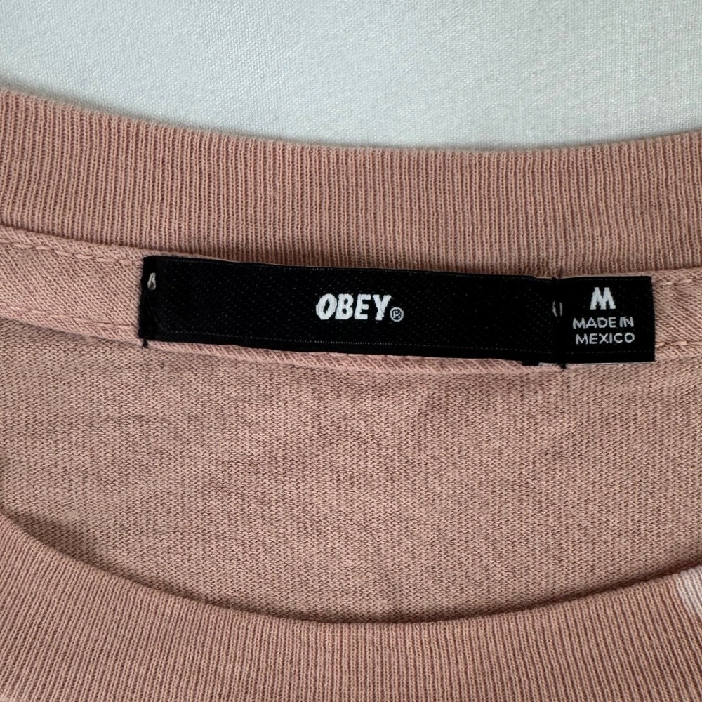 Obey T-Shirt Size M Pink Good Bleach Cloud Wash Logo Short Sleeve Tee - Picture 2 of 10